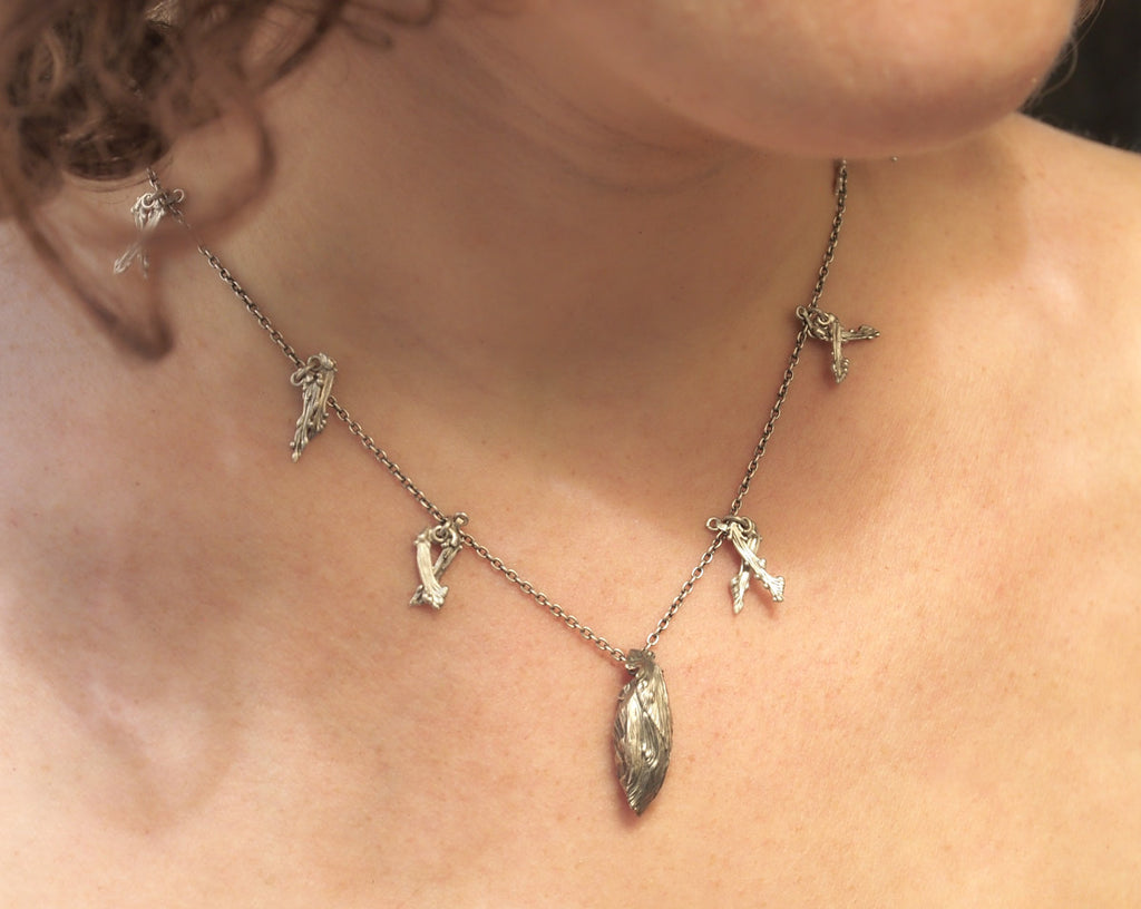 Whispers of Flight - Cocoon & Leaves Necklace