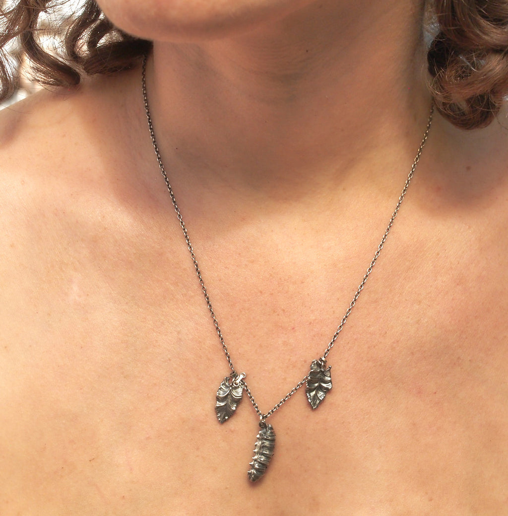 Whispers of Flight - Caterpillar & Leaves Necklace