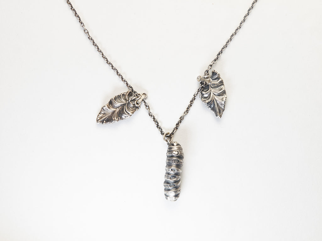 Whispers of Flight - Caterpillar & Leaves Necklace